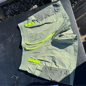 Women’s lululemon hiking shorts: Green Shorts with Neon Accents